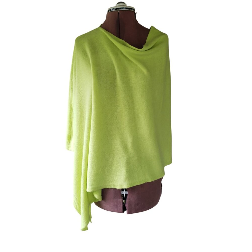 Lime Yellow Cashmere Poncho Shawl Wrap Assymetric One Size